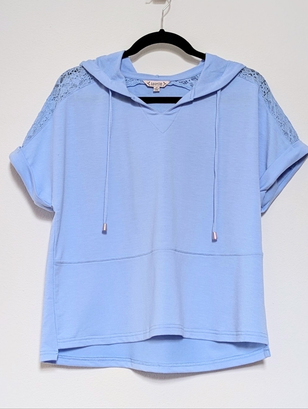 Nanette Lepore Light Blue Sweatshirt with Hood and Lace Panels